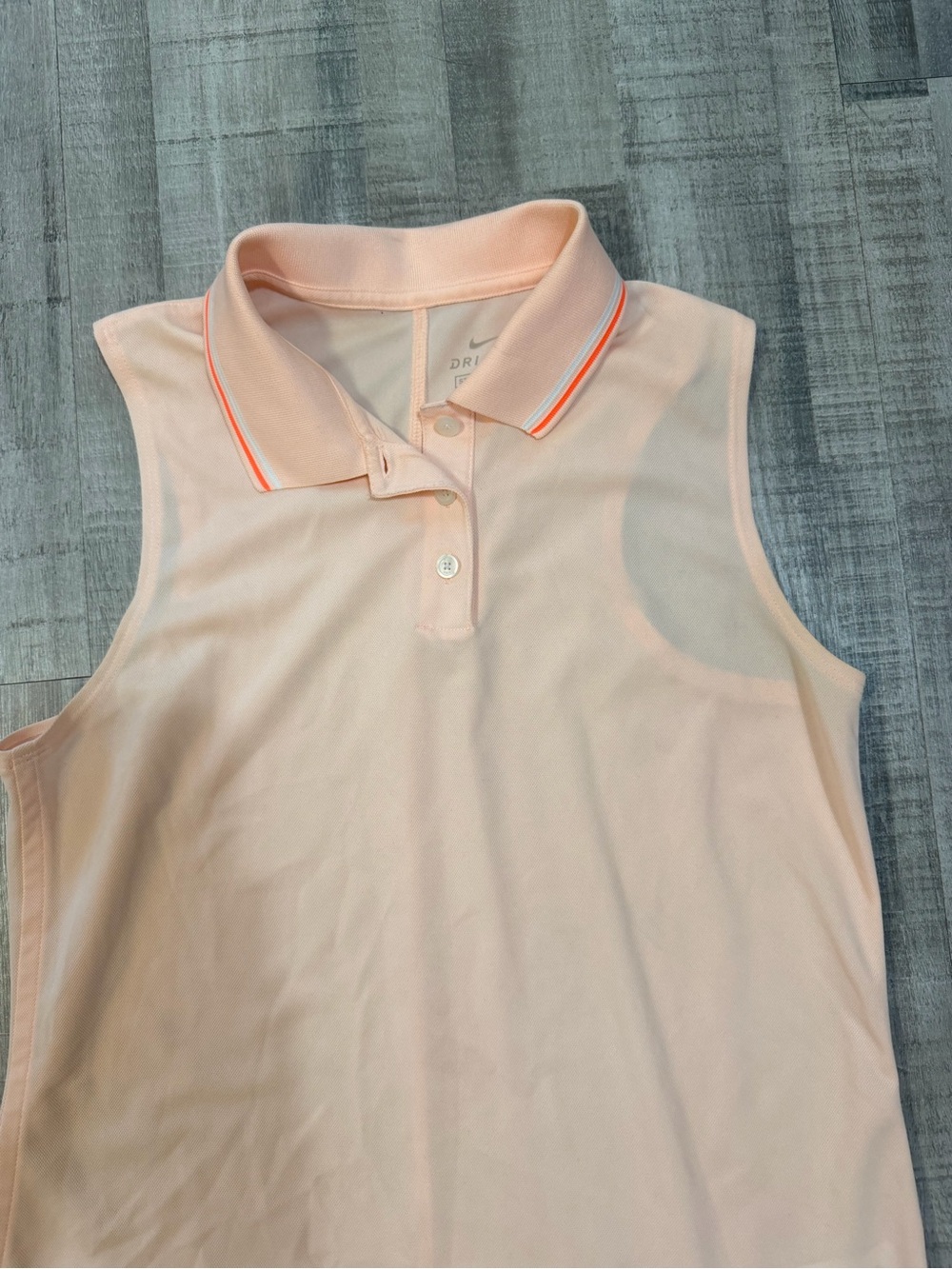 Nike Dri-FIT Women’s Small Sleeveless Golf Polo Shirt Peach Orange Stripe Collar